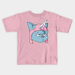 blue cat with a pink Unicorn hat Kids T-Shirt